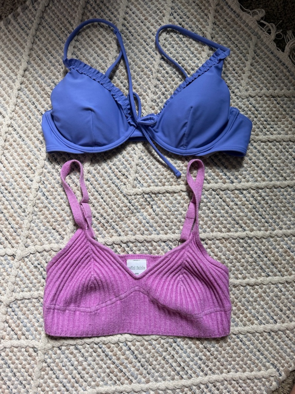 Pink Ribbed Bralette Purple Swimsuit Top Bundle
